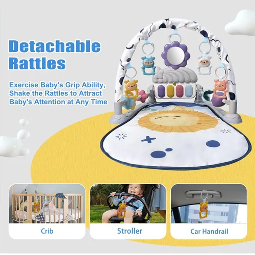 Miniatura 5 de Cuterabit Tapete de gimnasio para bebés, centro de actividades de gimnasio para bebés, piano para patear y jugar con música y luz, juguetes para Gris