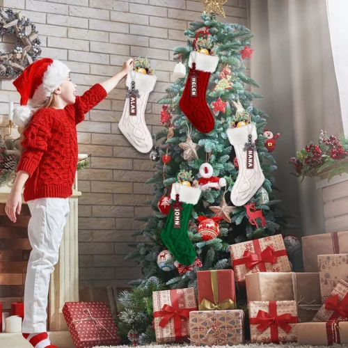 Miniatura 6 de XIMISHOP Paquete de 4 Medias de Navidad, 18 Pulgadas, Medias Grandes de Punto Trenzado Personalizadas, Decoraciones de Medias Colgantes de Navidad