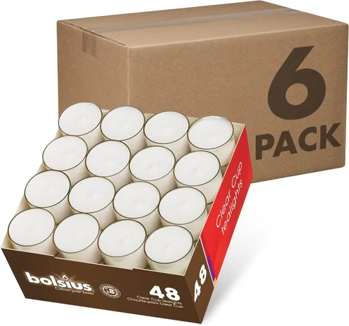 Miniatura 6 de BOLSIUS 48 Velas sin perfume en portavelas transparentes - 8 horas de combustión - Calidad europea premium - Llama consistente y sin humo - Mecha