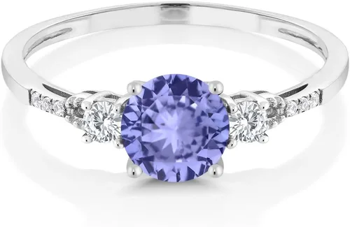 Miniatura 153 de Gem Stone King Anillo de compromiso de 3 piedras preciosas redondas de oro blanco de 10 quilates con piedra natal de 0.236 in con piedra natal