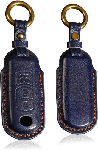 Funda de cuero para llavero de 3 botones compatible con Mazda 2 3 3 Axela 5 6 6 Atenza 8 CX-3 CX-4 CX-5 CX-7 CX-9 MX-5 MX-5 Miata Accesorios de Azul