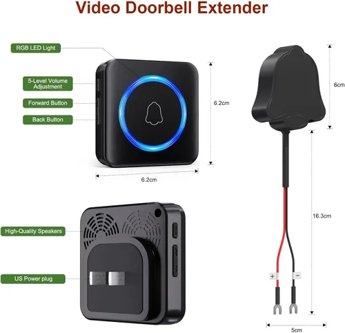 Miniatura 9 de Timbre de puerta inalámbrico compatible con Blink Video Doorbell (1.ª y 2.ª generación), receptor de enchufe para interiores y kit de transmisor
