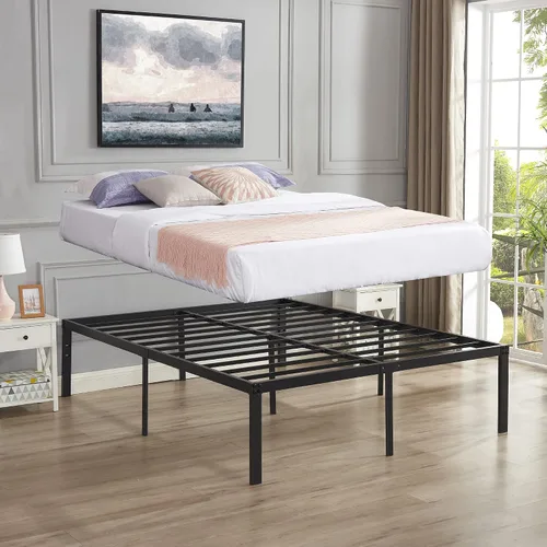 Miniatura 2 de VECELO Base de cama alta de plataforma de metal tamaño Queen de 18 pulgadas, listones de acero resistente, base de colchón de fácil montaje,