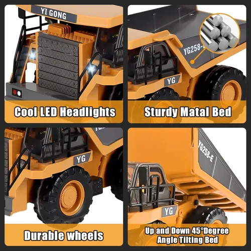 Miniatura 5 de Excavadora de control remoto (11 canales), camión volquete, bulldozer, cargadora (9 canales), vehículos de construcción de control remoto de 2.4