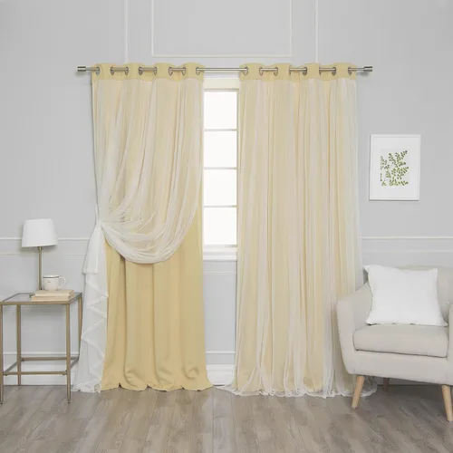 Miniatura 50 de Best Home Fashion Juego de 2 paneles de ventana de tul de encaje con aislamiento térmico y ojales de níquel de acero inoxidable para dormitorio