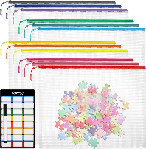 Miniatura 11 de YOPCDJ 12 bolsas de malla con cremallera, bolsa de rompecabezas A5 (12 colores, 12 paquetes) para organizar, bolsa de almacenamiento imprescindible