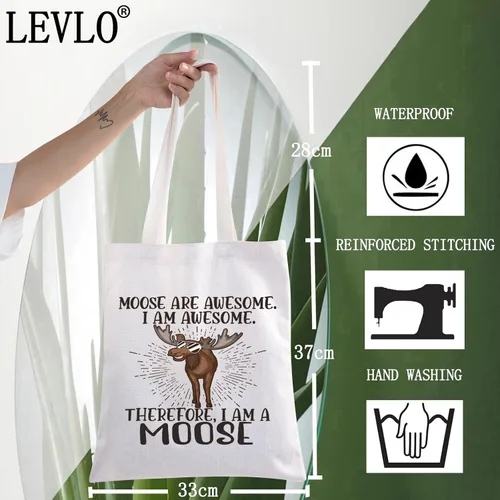 Miniatura 3 de LEVLO Bolsa de maquillaje cosmético de alce - Bolsa con cremallera para fanáticos de alce, Bolso con texto "I Am a Moose