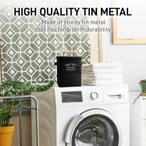 Miniatura 6 de ELITAPRO Contenedor de almacenamiento de detergente para ropa con cuchara y tapa, dispensador de polvo de metal para lavandería para decoración
