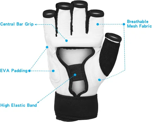 Miniatura 3 de Guantes de kickboxing de medio dedo, también aptos para entrenamiento de taekwondo, entrenamiento ligero, Muay Thai, artes marciales (Karav MAGA)