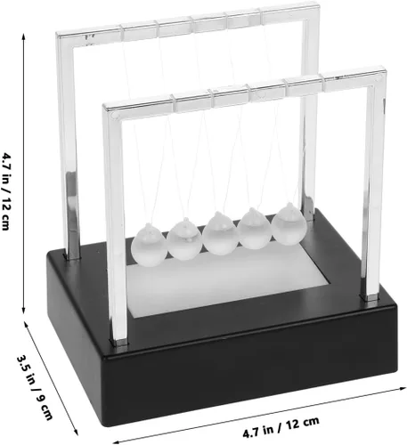 Miniatura 3 de SEWACC Newton's Cradle Balance - Bolas de péndulo para decoración de oficina con base negra, escritorio con luz LED, bolas cinéticas oscilantes