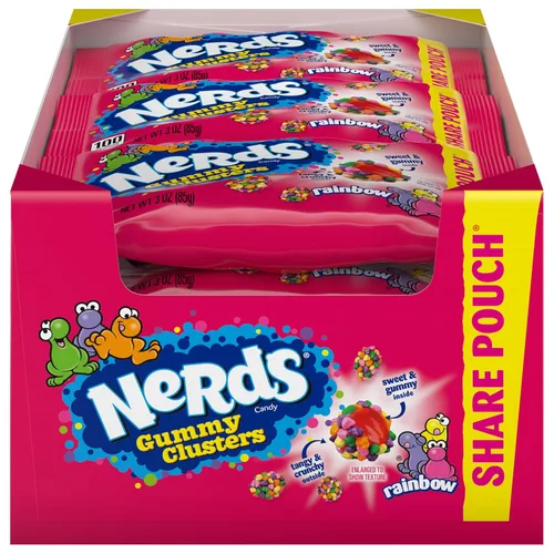 NERDS Gummy Clusters Candy, arcoíris, crujiente y gomoso, 3 onzas (paquete de 12)