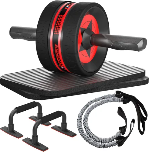 Miniatura 8 de EnterSports Kit de ruedas para abdominales, rueda de ejercicio para entrenamiento de fuerza abdominal con barras para flexiones, bandas de Negro