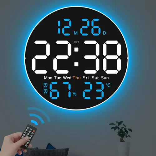 JoFomp Reloj de pared digital grande de 10 pulgadas con control remoto, pantalla LED, reloj despertador digital enchufable, brillo automático, DST,