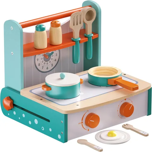 Dailyfunn Estufa de Juguete de Madera Plegable y Portátil Juego de Cocina de Simulación con Accesorios de Cocina