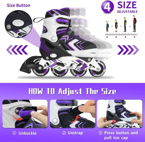 Miniatura 4 de Nattork Patines en línea ajustables para niñas y niños con ruedas completamente iluminadas, patines en línea para principiantes para niños y jóvenes