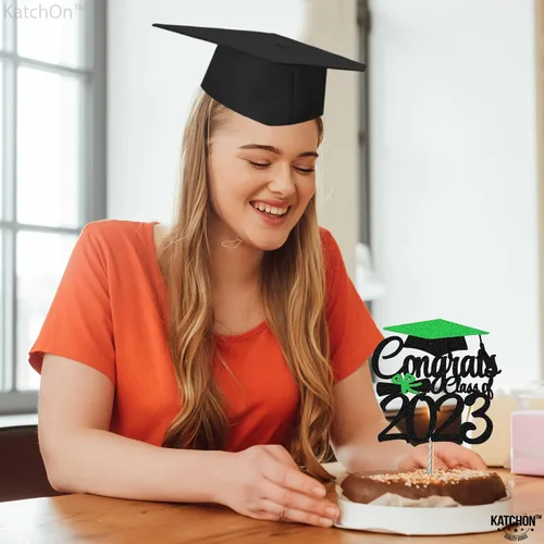 Miniatura 6 de KatchOn, Decoración para pastel de graduación con purpurina – grande, 6 pulgadas Decoración de pastel de felicitaciones clase de 2023