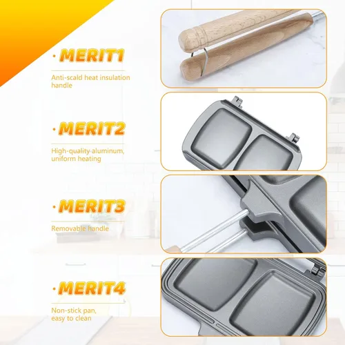 Miniatura 7 de Sartén de doble cara, sartén para hornear sándwich, sartén de aluminio con tapa abatible antiadherente, sartén de doble cara para panqueques