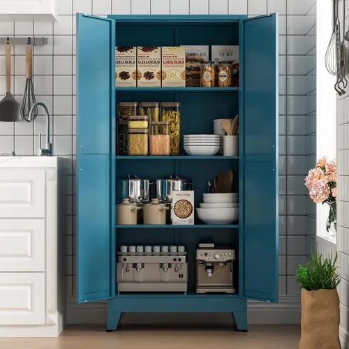 Miniatura 8 de COFaR Home Farmhouse - Armario de almacenamiento con 2 puertas de granero, armario alto de despensa de cocina con 3 estantes ajustables, para Azul
