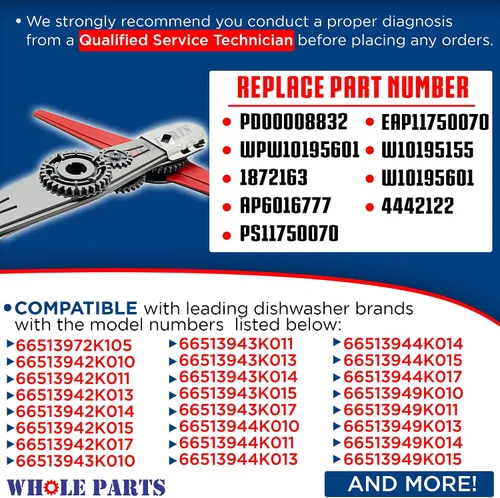 Miniatura 2 de Conjunto de brazo rociador inferior para lavavajillas Whole Parts mejorado # W10195601 - Reemplazo y compatible con algunos lavavajillas Kenmore