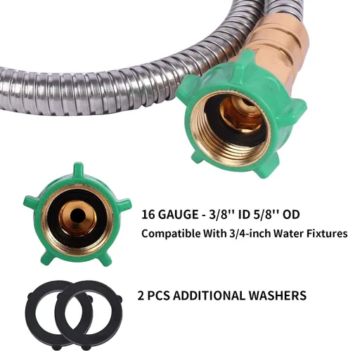 Miniatura 2 de Manguera de Jardín Corta de Metal de 1 Pie - Manguera de Agua Flexible de Acero Inoxidable Conector - Manguera Pequeña Liviana con Conexiones