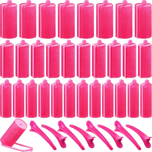 Miniatura 8 de 40 piezas de rodillos de pelo de esponja, rodillos satinados, rodillos de espuma de seda para mujeres con clips de dientes de pato para peinado