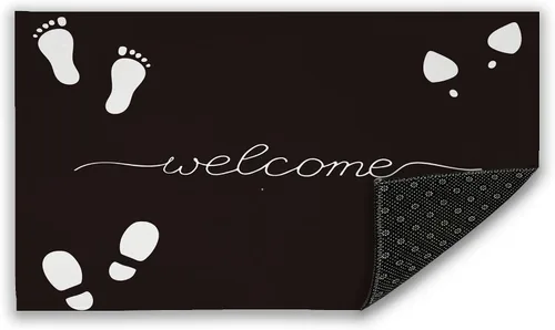 Tapete de bienvenida para puerta delantera, con logotipo de pantuflas con huellas, decoración para interiores y exteriores, antideslizante,