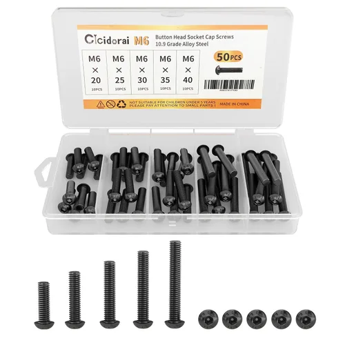 Miniatura 7 de Tornillos de cabeza de botón M6 x 0.315 in, 0.472 in, 0.630 in, 0.787 in, 0.984 in, cabeza de botón, acero de aleación de grado 10.9, unidad