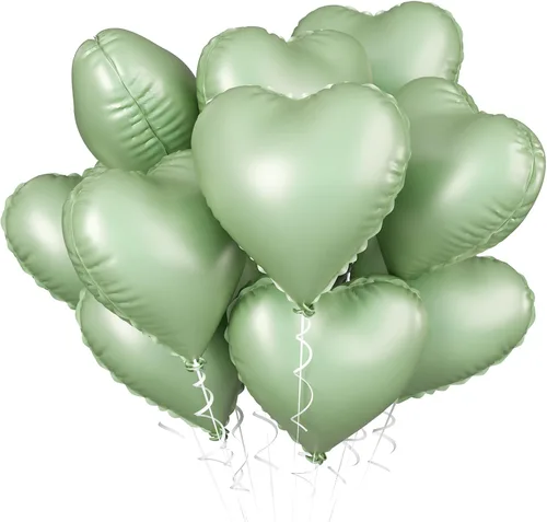 Miniatura 62 de Globos de corazón azul bebé, 10 piezas de globos en forma de corazón azul claro y blanco pastel, globos de papel de aluminio blanco arena crema