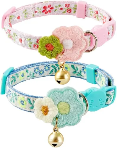 Miniatura 8 de Paquete de 2 collares de gato con bonito patrón colorido para gato, niño y niña, longitud ajustable con borla de campana, patrón tribal bohemio