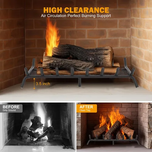 Miniatura 5 de Rejilla de chimenea de 30 pulgadas con retenedor de brasas Rejilla de leña para chimenea con barra redonda de acero sólido resistente de 3/4