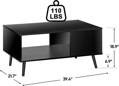 Miniatura 3 de SUPER DEAL Mesa auxiliar de 2 niveles para sala de estar, mesa central rectangular de 40 pulgadas con estante de almacenamiento abierto, mesa