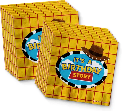 Miniatura 4 de Birthday Story Toy Cowboy - Juego de suministros para fiesta de cumpleaños, platos, servilletas, tazas, kit de vajilla para 16 Historia de cumpleaños