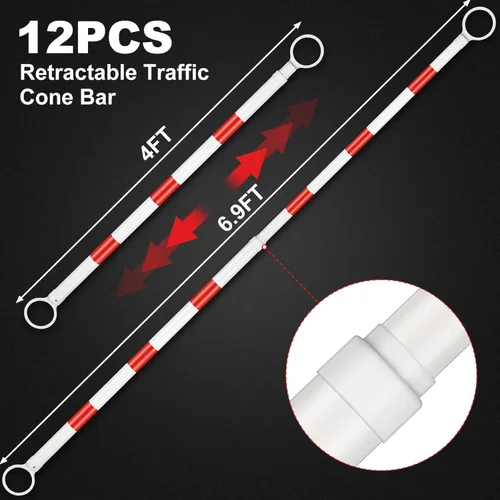Miniatura 2 de Huwena 12 barras retráctiles de cono de tráfico de longitud de 4 a 6.9 pies, barricada de tráfico ligera para estacionamientos, construcción