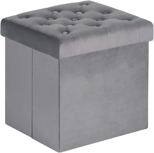 Miniatura 9 de B FSOBEIIALEO Otomana de Almacenamiento Plegable, Banco Largo de Zapatos Otomanas, Asiento Reposapiés de Cofre de Almacenamiento de Terciopelo Gris