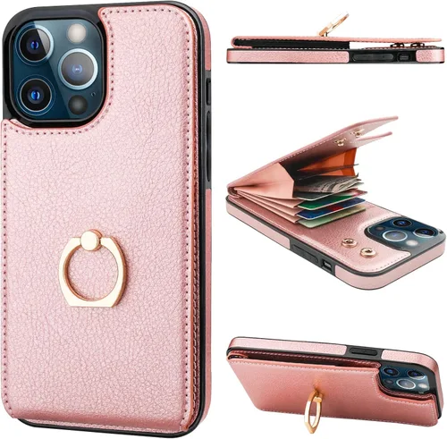Miniatura 18 de Folosu Funda compatible con iPhone 13 Pro Max con soporte para tarjetas, rotación de 360°, soporte de anillo de dedo con función atril, bloqueo