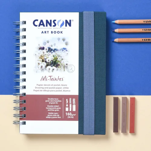 Miniatura 2 de Canson Mi-Teintes - Libro de arte blanco, 5.8 x 8.3 pulgadas, 80 hojas, tapa dura de tela azul, alambre lateral, cuaderno de artista profesional