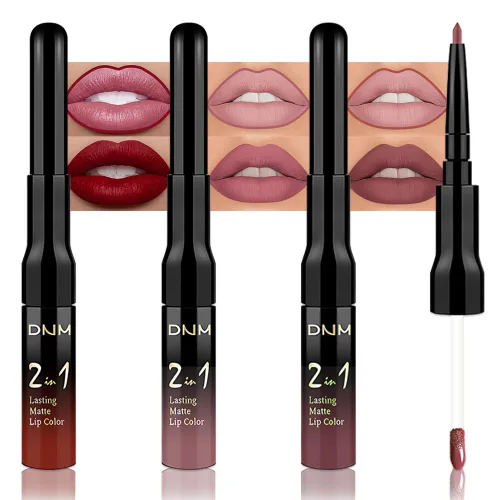Miniatura 29 de 3 piezas 2 en 1 Set de delineador y lápiz labial líquido de color negro oscuro, púrpura y azul real para mujeres, tinte labial de larga duración, a