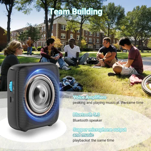 Miniatura 3 de Amplificador de voz inalámbrico AI con 2 micrófonos inalámbricos (1 micrófono Lavalier y 1 auricular de micrófono), sistema Bluetooth 5.3 PA