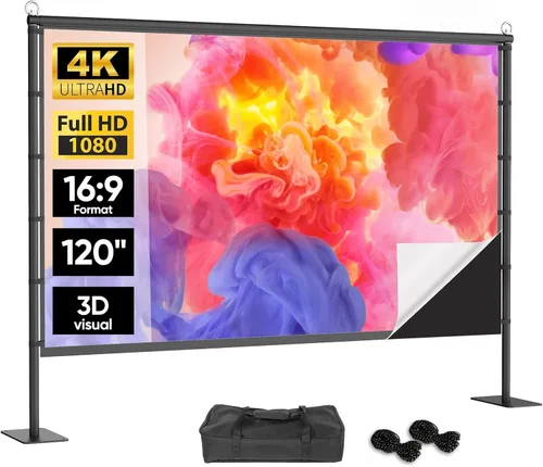 Pantalla de proyector para exteriores con respaldo negro, pantalla de proyección portátil de 120 pulgadas con soporte, pantalla de película opaca