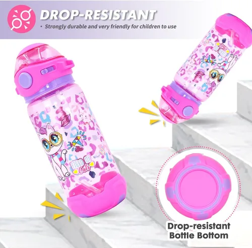 Miniatura 6 de Botella de agua para niños con pajita/cordón para niños de la escuela, niños y niñas, 22 oz / 650 ml, sin BPA, botella de agua para beber