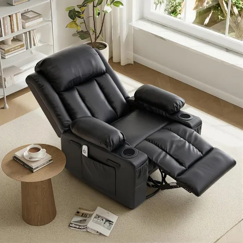 Miniatura 8 de Rocker - Silla reclinable con calor y masaje, silla reclinable giratoria de 360° para adultos, asiento reclinable de piel sintética con 2 portavasos