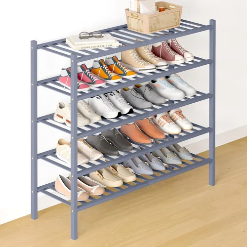 Miniatura 73 de Smiry Zapatero de bambú para clóset, organizador de zapatos apilable de 4 niveles largo de madera, estante de almacenamiento de zapatos Negro