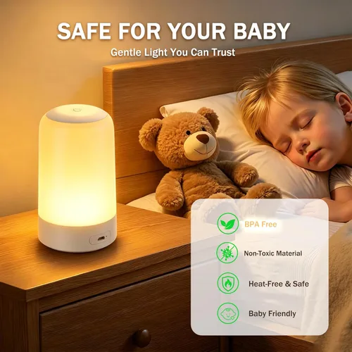 Miniatura 7 de Luz nocturna táctil de mesita de noche, luz nocturna de guardería para bebés para niños y adultos, luz de huevo con temporizador, lámpara de mesa