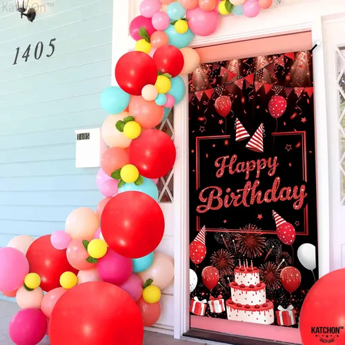 Miniatura 6 de KatchOn, Cartel rojo de feliz cumpleaños – XL, 74 x 36 pulgadas Decoraciones de cumpleaños rojo y negro Cartel de feliz cumpleaños