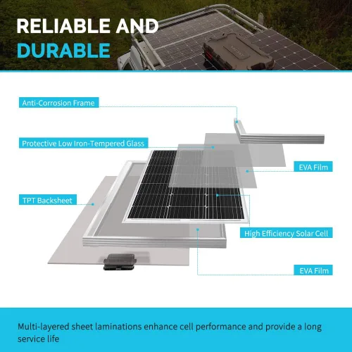Miniatura 2 de Renogy - Kit de panel solar monocristalino para caravana de 200 vatios y 12 voltios con controlador de carga Adventurer 30A LCD PWM y soportes