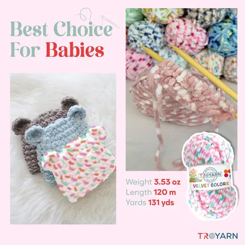 Miniatura 3 de TROYARN Hilo de lana de terciopelo en colores (paquete de 3 madejas) Chenille para manta Amigurumi, hilo para crochet y punto súper voluminoso 3x100