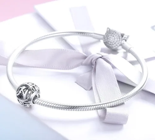 Miniatura 3 de RUKYF Dijes de letras de plata de ley 925 con inicial de la A a la Z para pulseras, collares, cuentas del alfabeto de circonita cúbica, regalos