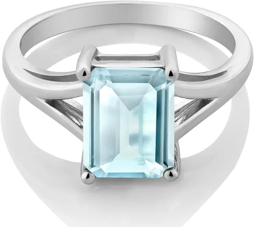 Miniatura 27 de Gem Stone King Anillo de compromiso solitario con diseño clásico de vástago dividido para mujer, plata de ley 925, piedra natal de piedra preciosa