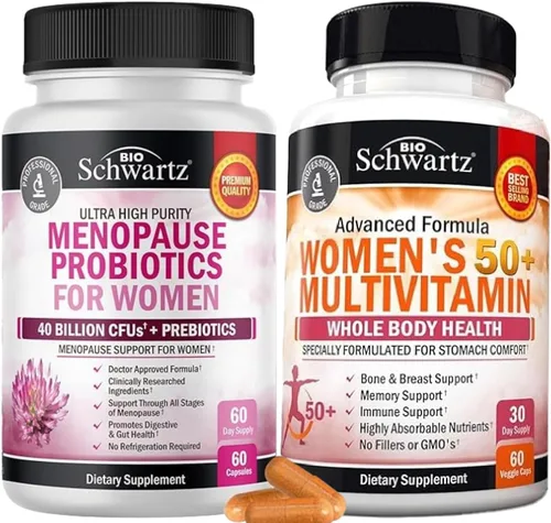 BioSchwartz Suplemento probiótico para la menopausia para mujeres (suministro de 2 meses) más multivitamínico diario para mujeres de 50 años o más