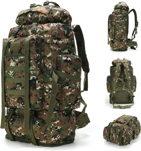 Mochila de senderismo MOLLE de 70L/100L, mochila impermeable para viajes (camuflaje de bosque)